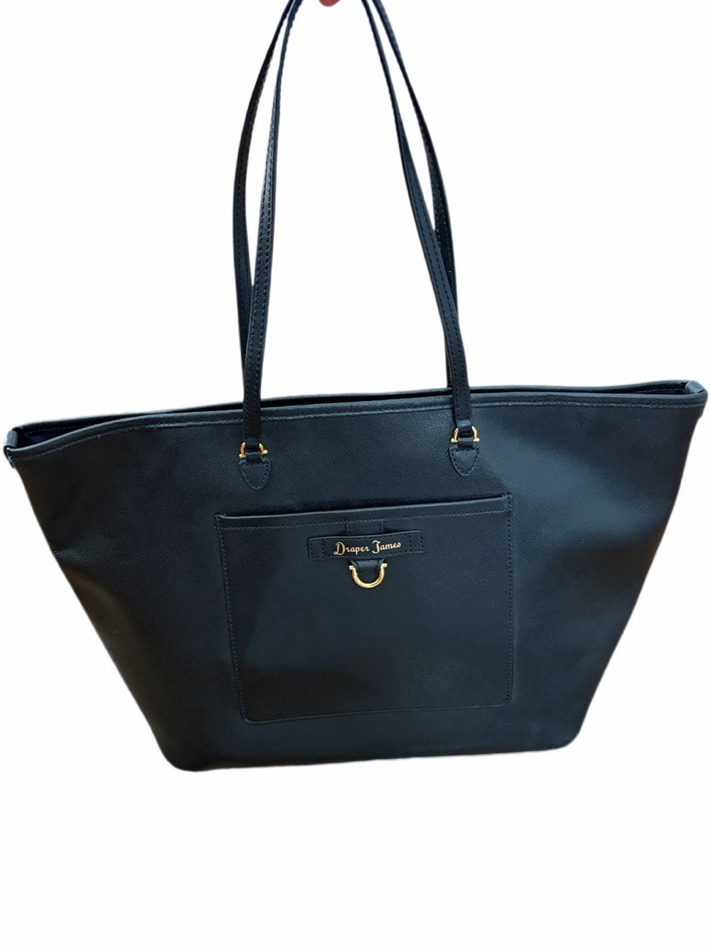 Draper James Large Double Handle Black Leather Tote Bag